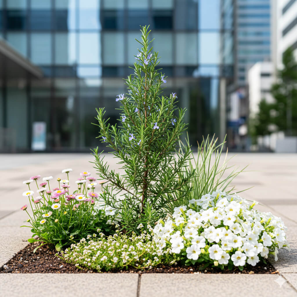 AIが作成したオフィス街の花壇のイメージ画像